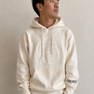 Dragon Ball Z Goku Kanji Pullover Hoodie Mens XS Ivory Embroidered
